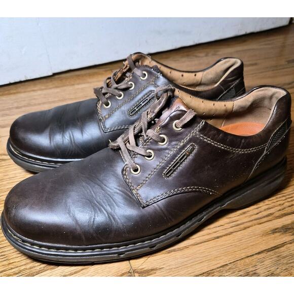 Clarks Unstructured Brown Leather Casual Shoes Comfort Mens 9.5M - Picture 2 of 7